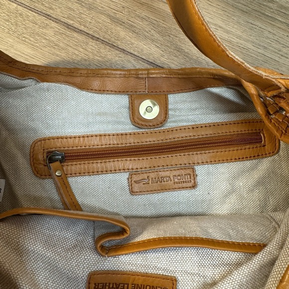 Marta Ponti Portugal Leather Fabric Woven‎ Tote Shoulder Bag Light Brown - Picture 4 of 8
